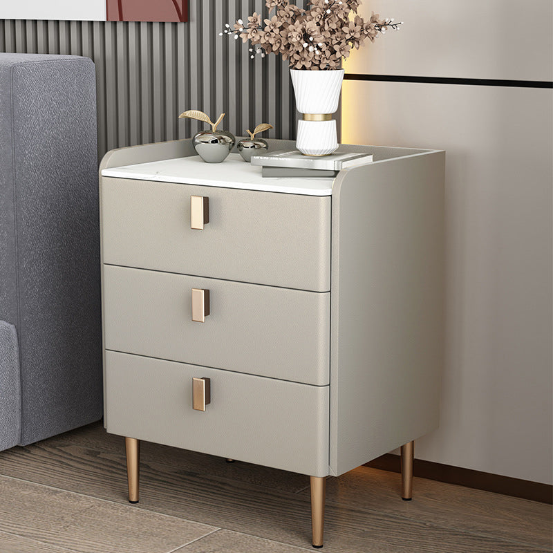 Contemporary Bed Nightstand Stone Bedside Cabinet with 3 Drawers