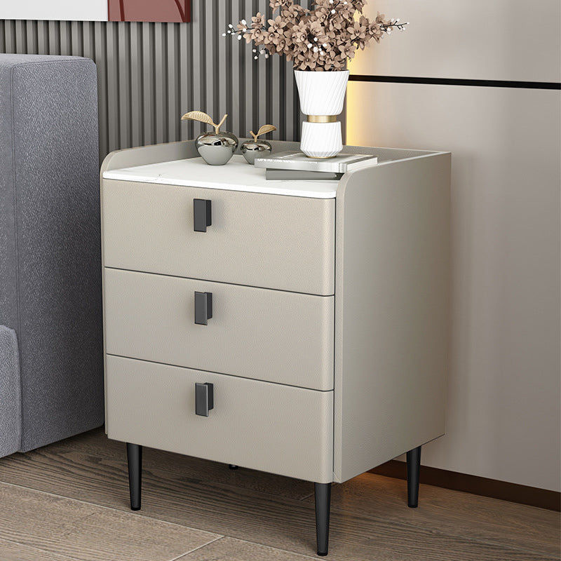 Contemporary Bed Nightstand Stone Bedside Cabinet with 3 Drawers