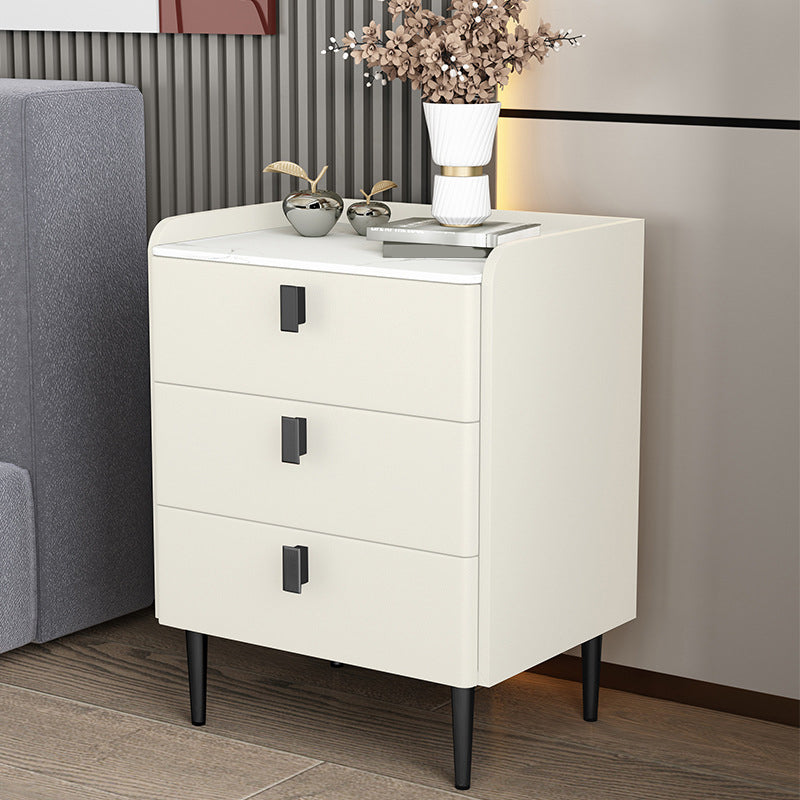 Contemporary Bed Nightstand Stone Bedside Cabinet with 3 Drawers