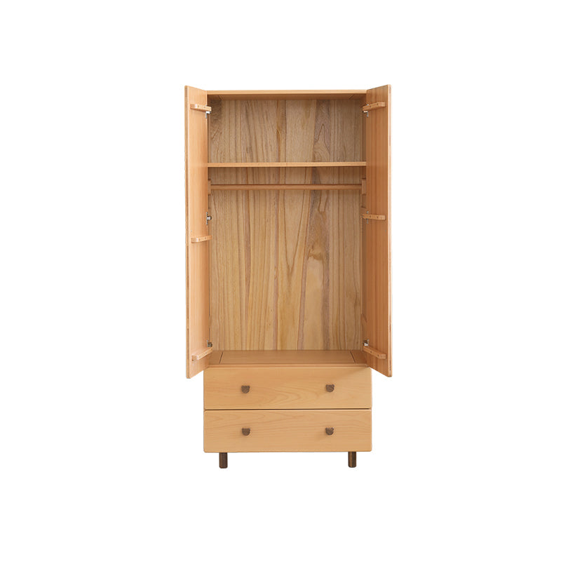 Light Wood Hanging Clothes Rack Beech Closet with Lower Storage Drawers