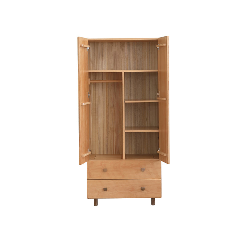 Light Wood Hanging Clothes Rack Beech Closet with Lower Storage Drawers