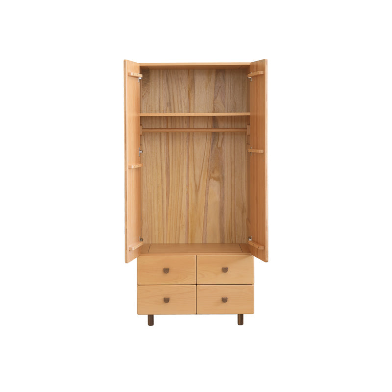 Light Wood Hanging Clothes Rack Beech Closet with Lower Storage Drawers