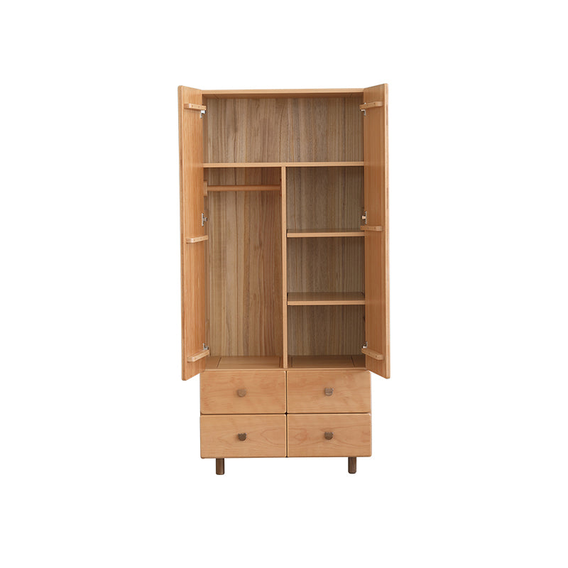 Light Wood Hanging Clothes Rack Beech Closet with Lower Storage Drawers