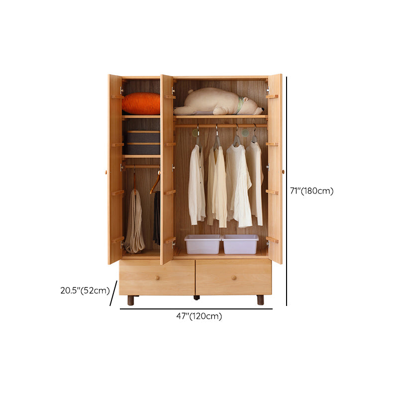 Light Wood Hanging Clothes Rack Beech Closet with Lower Storage Drawers