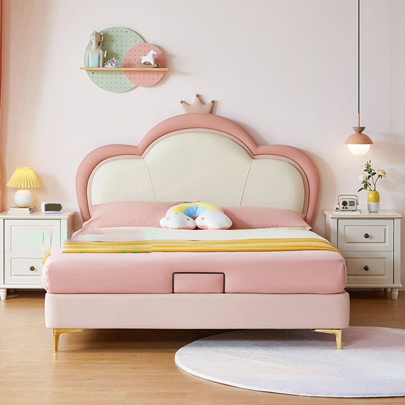 Pink Leather Modern Standard Bed Princess Upholstered Bed Frame with Mattress