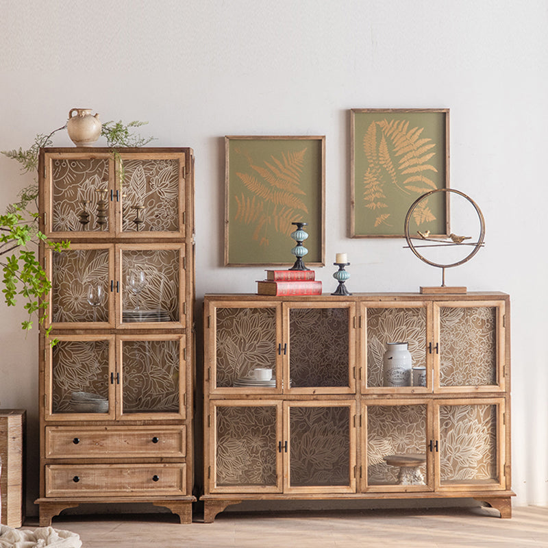 Traditional Glass Doors Curio Cabinet Solid Wood Display Cabinet for Dining Room