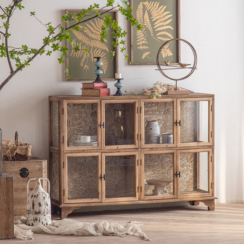 Traditional Glass Doors Curio Cabinet Solid Wood Display Cabinet for Dining Room