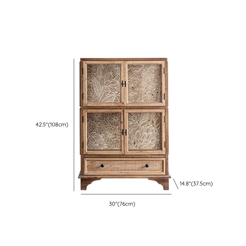 Traditional Glass Doors Curio Cabinet Solid Wood Display Cabinet for Dining Room