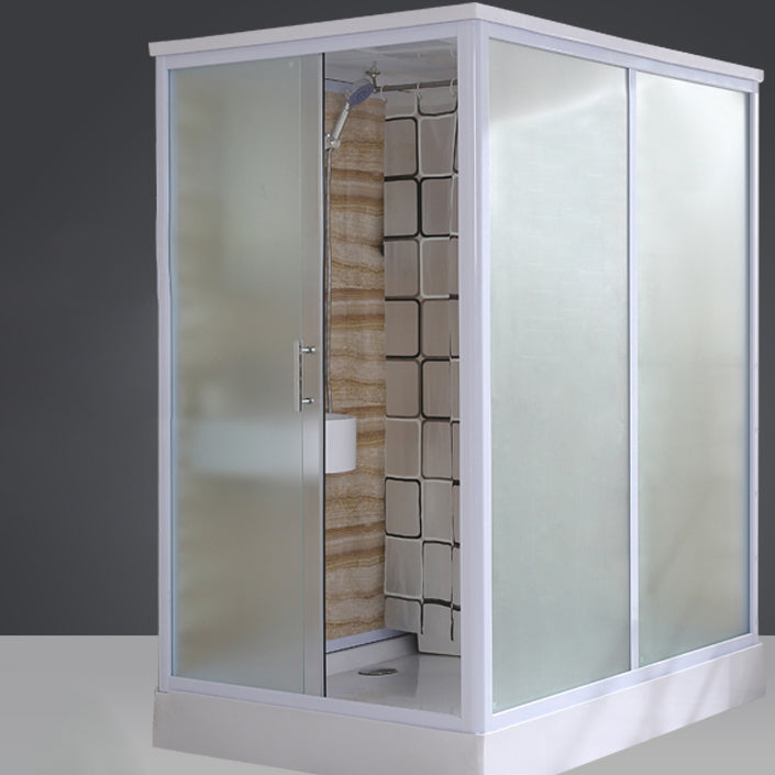 Rectangle Tempered Glass Shower Enclosure White Framed Shower Stall