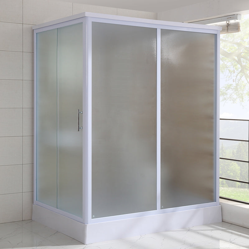 Rectangle Tempered Glass Shower Enclosure White Framed Shower Stall