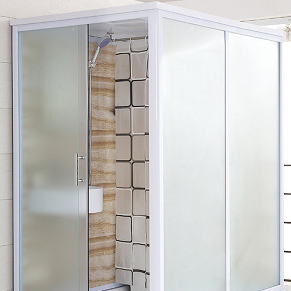 Rectangle Tempered Glass Shower Enclosure White Framed Shower Stall