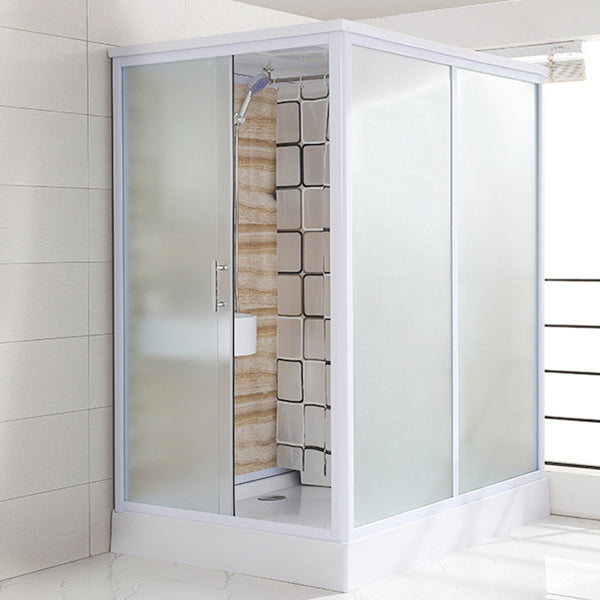 Rectangle Tempered Glass Shower Enclosure White Framed Shower Stall