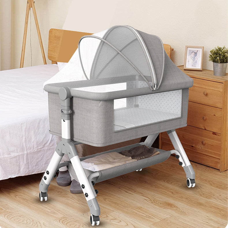 Metal Rectangle Bedside Crib Gliding and Folding Crib Cradle for Toddler