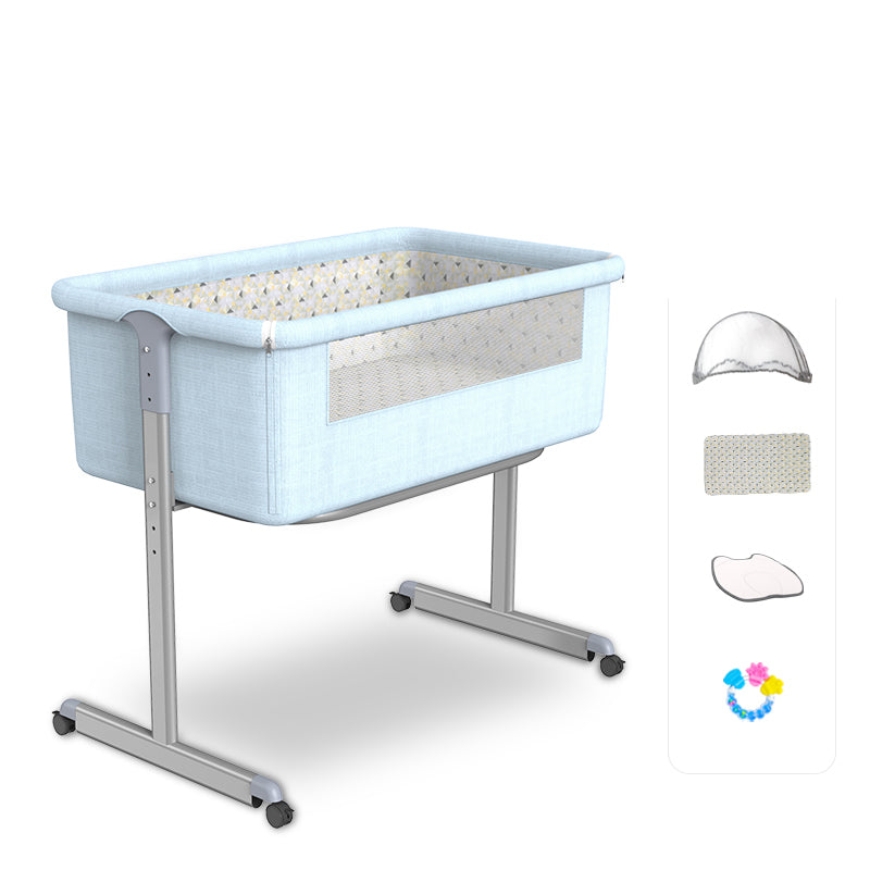 Metal Rectangle Bedside Crib Gliding and Folding Crib Cradle for Toddler