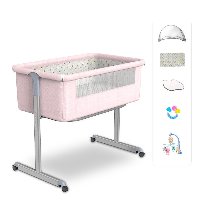 Metal Rectangle Bedside Crib Gliding and Folding Crib Cradle for Toddler