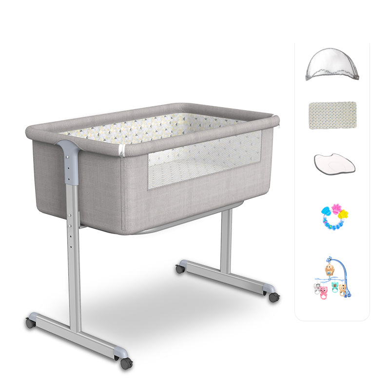 Metal Rectangle Bedside Crib Gliding and Folding Crib Cradle for Toddler