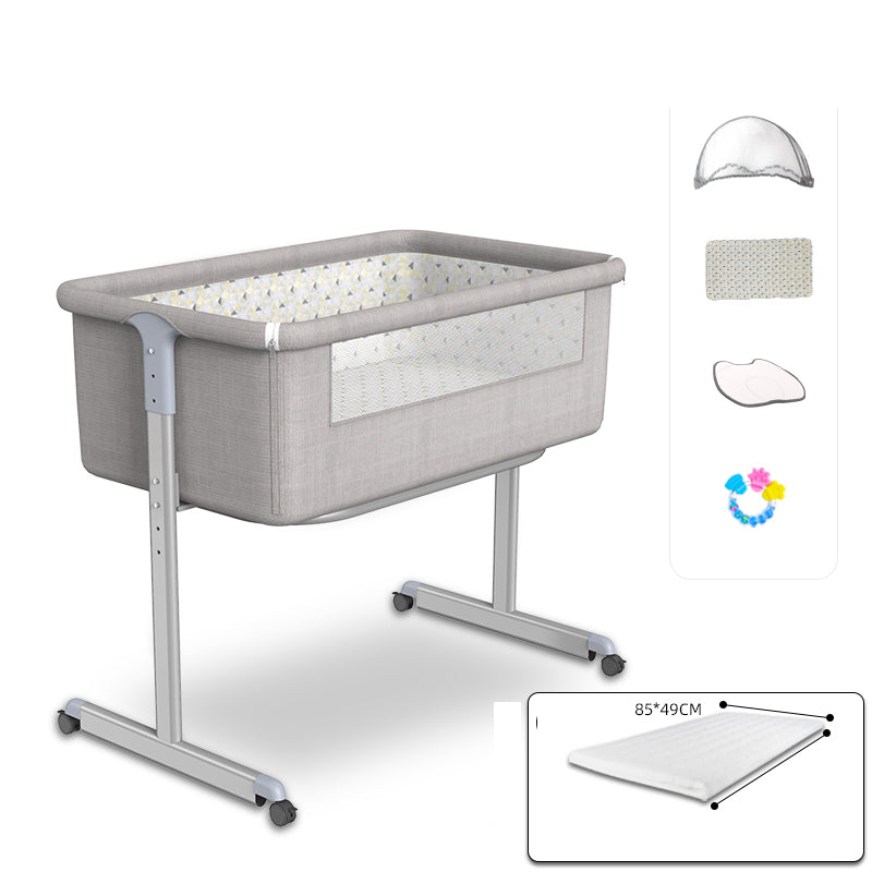 Metal Rectangle Bedside Crib Gliding and Folding Crib Cradle for Toddler