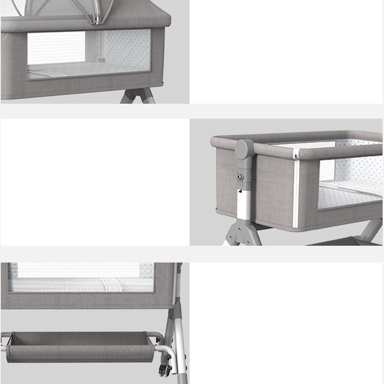 Metal Rectangle Bedside Crib Gliding and Folding Crib Cradle for Toddler