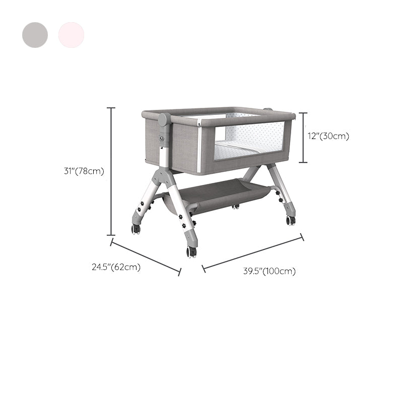 Metal Rectangle Bedside Crib Gliding and Folding Crib Cradle for Toddler