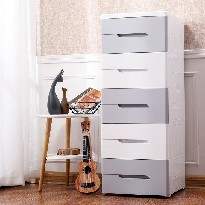 5 Drawers Vertical Kids Nightstand Modernism Plastic Nursery Dresser for Bedroom