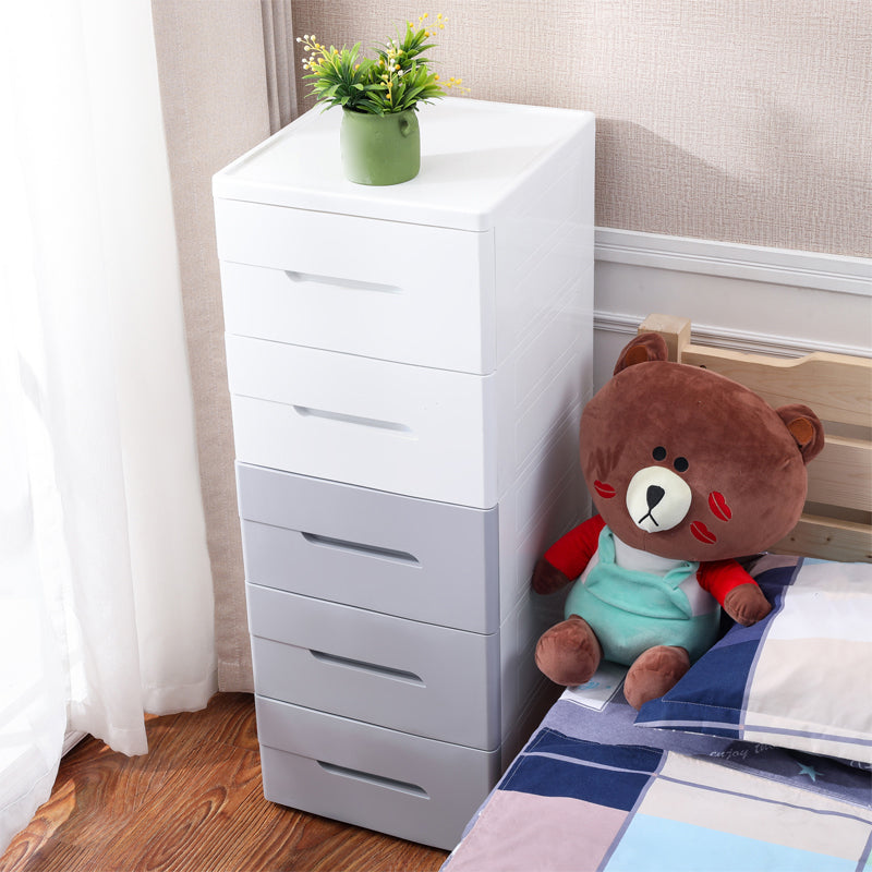 5 Drawers Vertical Kids Nightstand Modernism Plastic Nursery Dresser for Bedroom