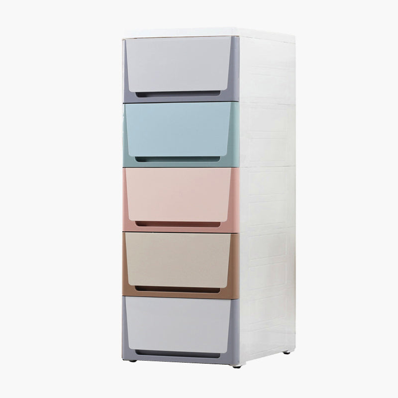 5 Drawers Vertical Kids Nightstand Modernism Plastic Nursery Dresser for Bedroom