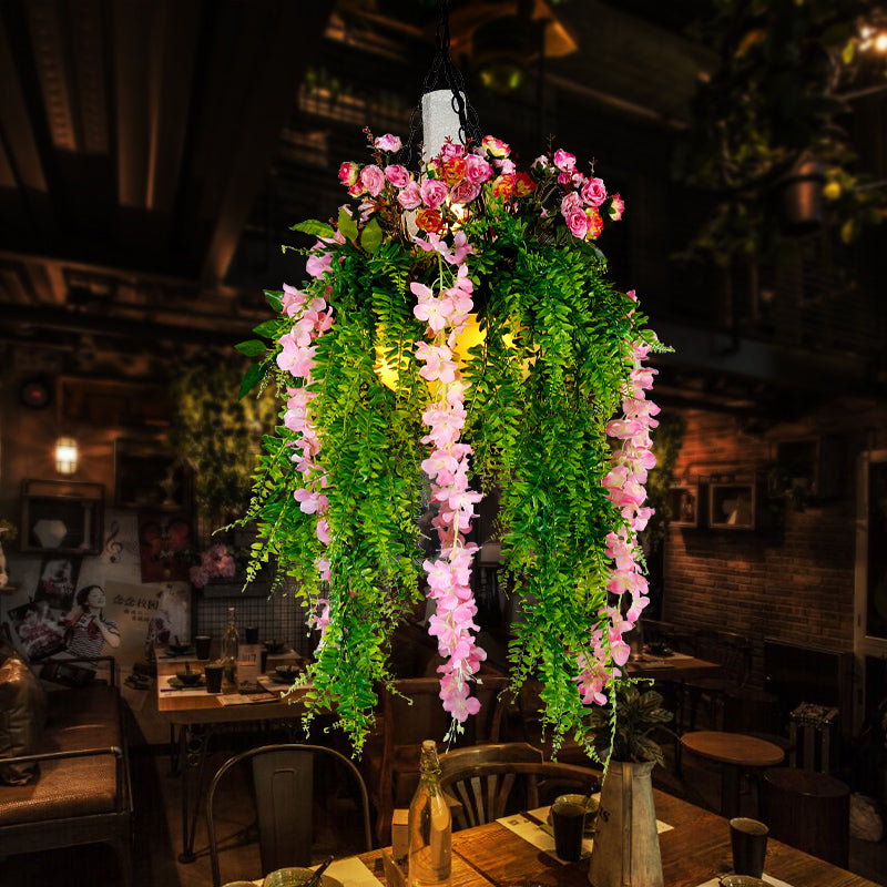 Industriële planten plafond hanglamp 1 kop ijzer hangende verlichtingsarmatuur in roze/groen voor restaurant