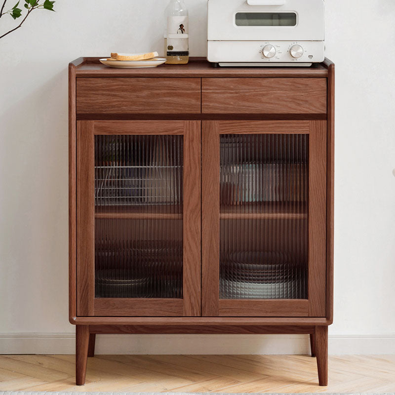 Modern Dining Server Oak Glass Doors Buffet Server for Dining Room