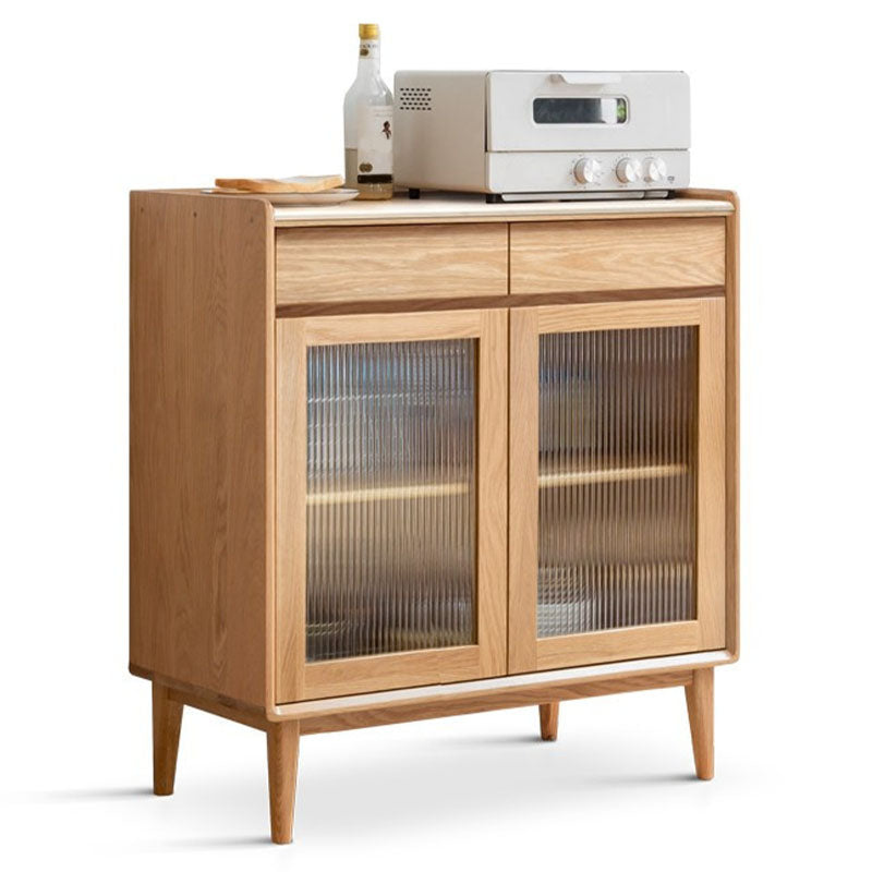 Modern Dining Server Oak Glass Doors Buffet Server for Dining Room