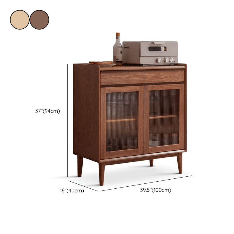 Modern Dining Server Oak Glass Doors Buffet Server for Dining Room