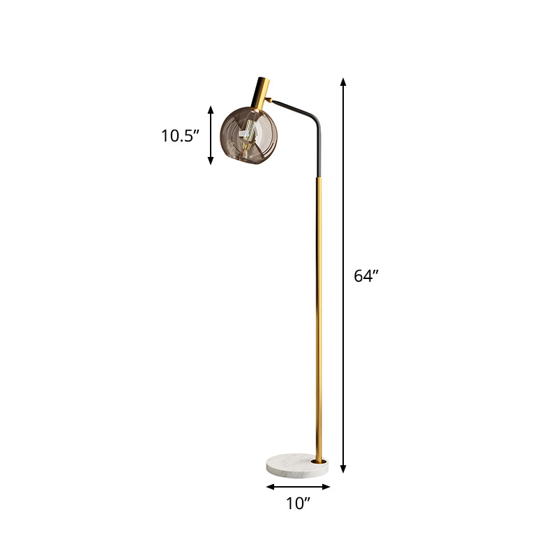 Post Modern Ball Floor Stand Lamp Smoke Gray Glass 1 Light Living Room Floor Light in Brass and Black