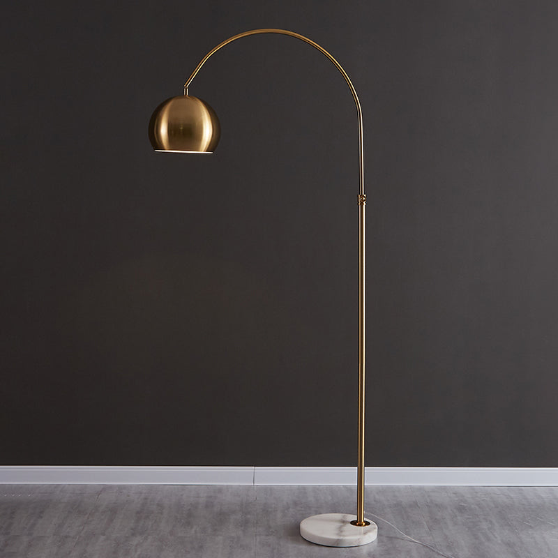 Metal Domed Floor Standing Lamp Post-Modern 1 Head Overarching Stand Up Lamp in Black/Brass