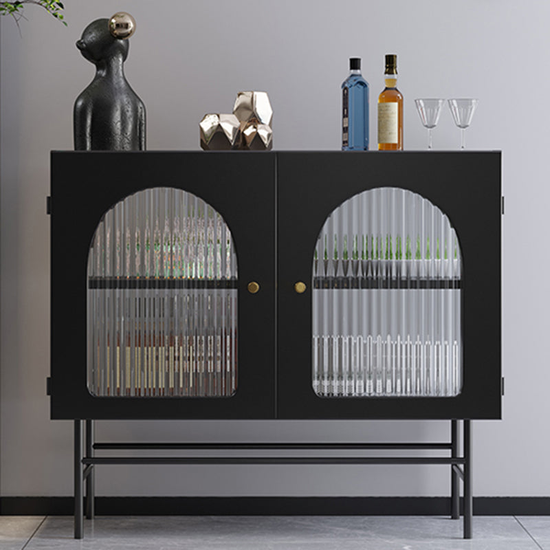 Contemporary Glass Doors Sideboard Metal Buffet Table with 2 Doors