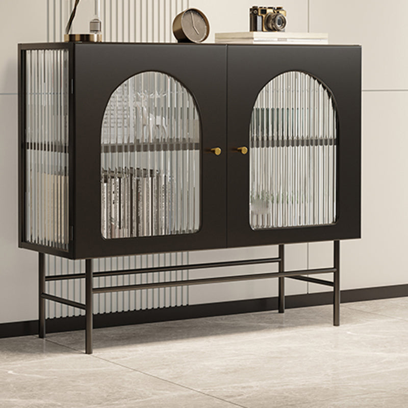 Contemporary Glass Doors Sideboard Metal Buffet Table with 2 Doors