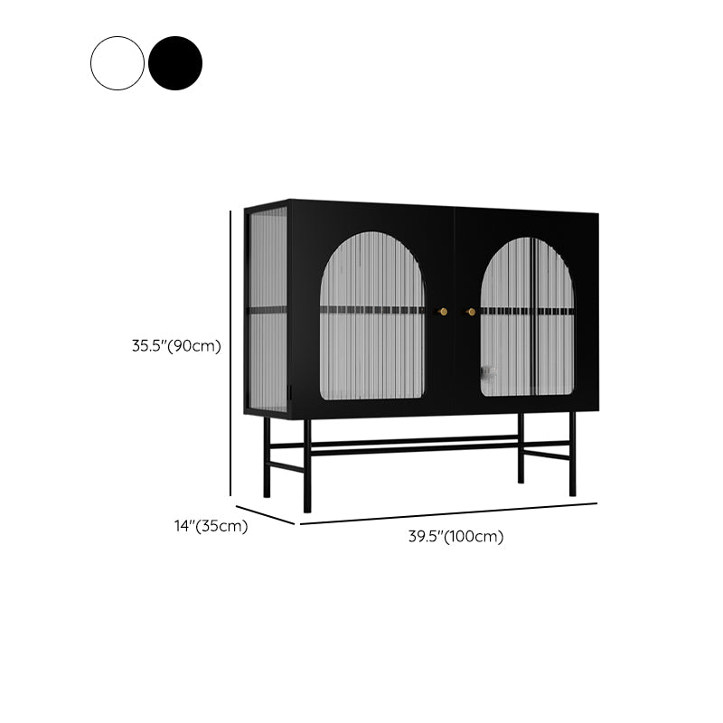 Contemporary Glass Doors Sideboard Metal Buffet Table with 2 Doors