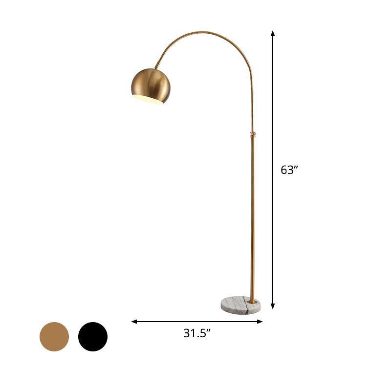 Metal Domed Floor Standing Lamp Post-Modern 1 Head Overarching Stand Up Lamp in Black/Brass