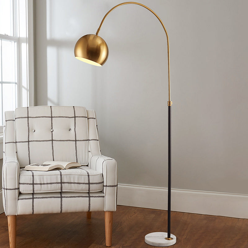 Metal Domed Floor Standing Lamp Post-Modern 1 Head Overarching Stand Up Lamp in Black/Brass