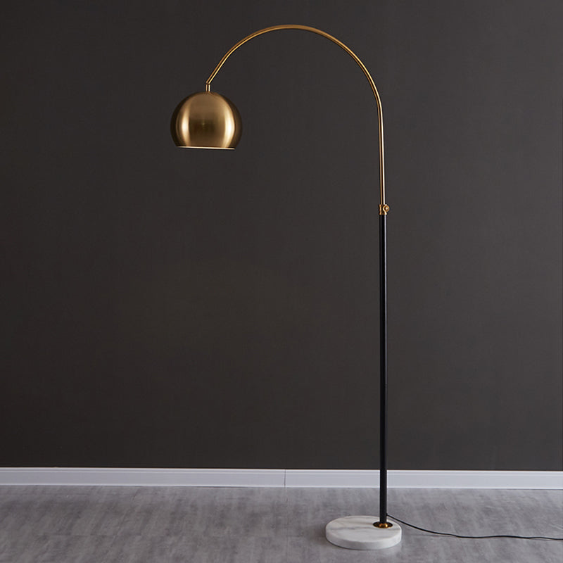 Metal Domed Floor Standing Lamp Post-Modern 1 Head Overarching Stand Up Lamp in Black/Brass