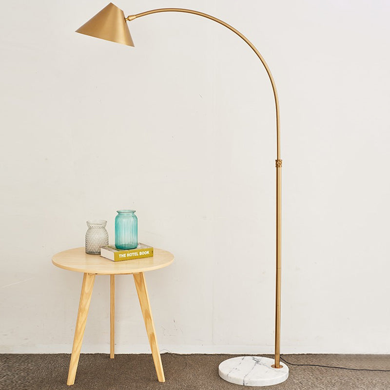 Conical Reading Floor Lamp Postmodern Metallic 1-Light Gold Finish Arched Standing Light