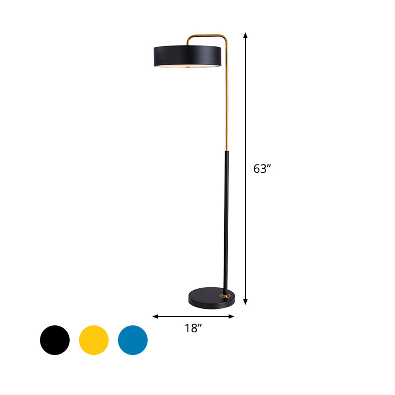 Macaron 1-Head Floor Lamp Black/Blue/Yellow Finish Drum Floor Standing Light with Iron Shade for Living Room