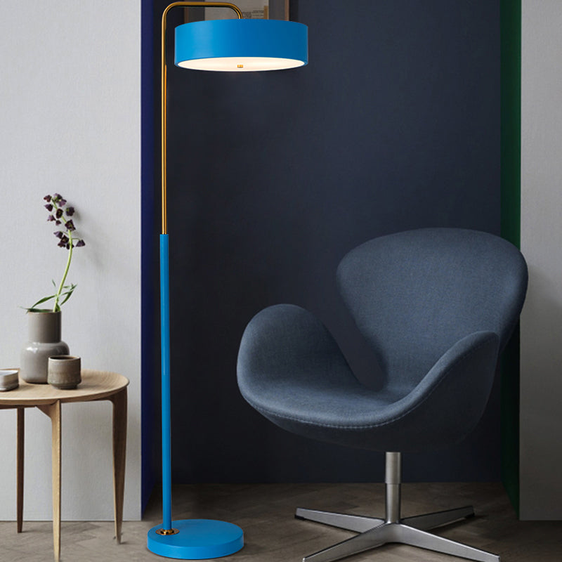 Macaron 1-kop vloerlamp Zwart/blauw/gele afwerking Drumvloer Standlicht met ijzeren schaduw voor woonkamer