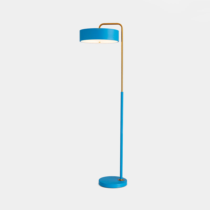 Macaron 1-Head Floor Lamp Black/Blue/Yellow Finish Drum Floor Standing Light with Iron Shade for Living Room