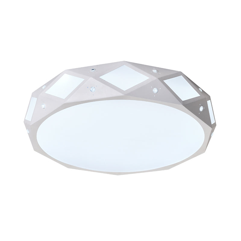 Metallic Drum Flush Ceiling Light Fixture Contemporary 18"/21.5" Dia LED White Flush Mounted Lamp in White/Warm Light