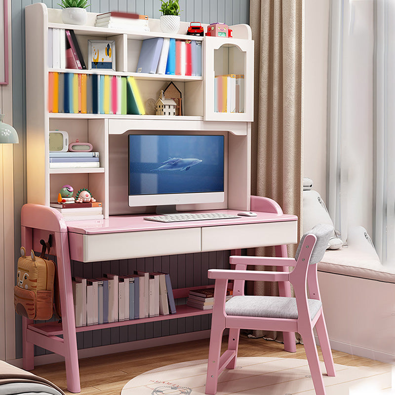 Adjustable Desk Kids Desk 23.6" Width Solid Wood Desk with Bookshelf