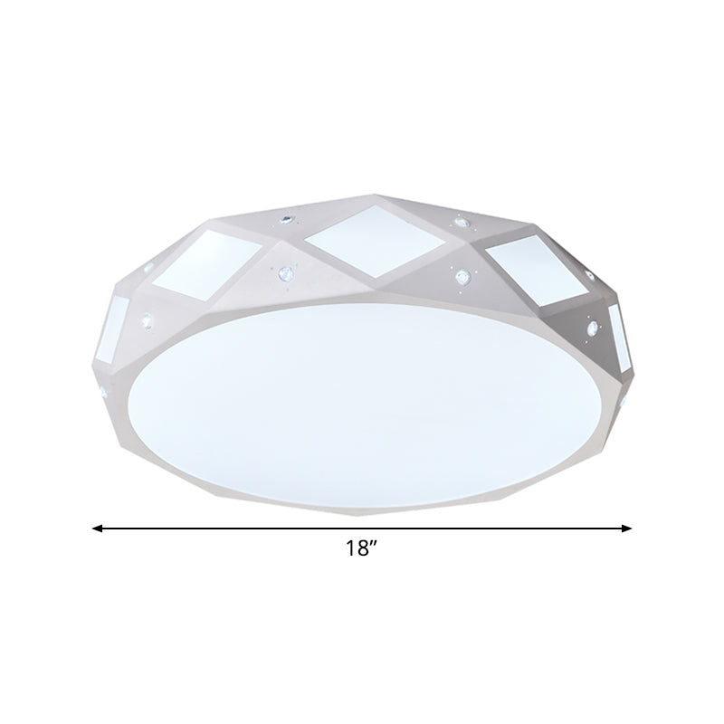 Metallic Drum Flush Ceiling Light Fixture Contemporary 18"/21.5" Dia LED White Flush Mounted Lamp in White/Warm Light