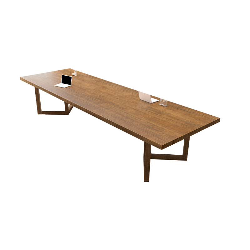 Modern Wood Office Desk Rectangular Shape Task Desk with 2 Legs in Brown