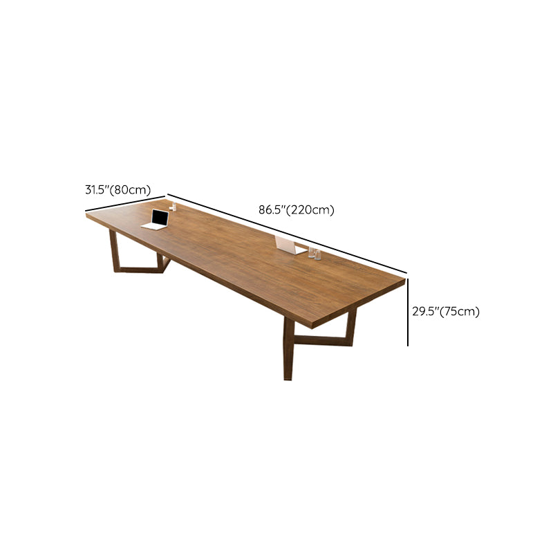 Modern Wood Office Desk Rectangular Shape Task Desk with 2 Legs in Brown