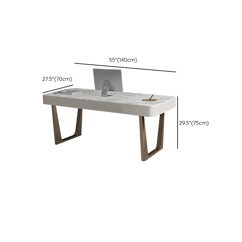 Modern Stone Office Desk Rectangular Shape Task Desk with 3 Drawers in White