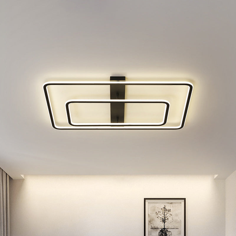 Rectangle Frame Acrylic Flush Light Fixture Simple LED Black Flush Mounted Lamp in Warm/White Light