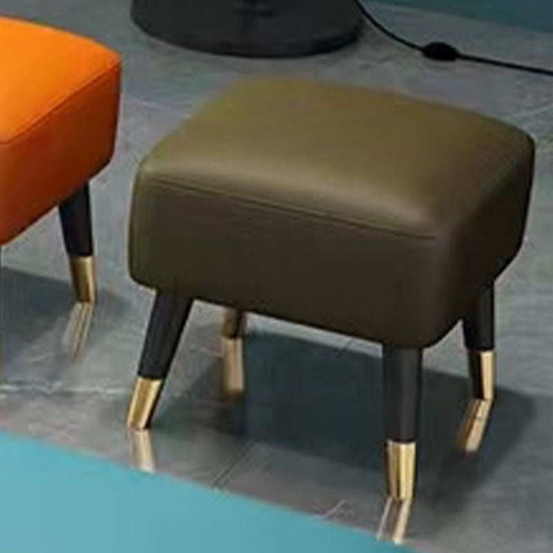 Square Glam Ottoman Water Resistant Pure Color Genuine Leather Cube Ottoman